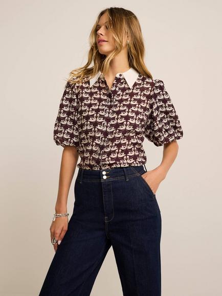 Mint Velvet Swan Print Shirt, Red Burgundy - view 2, Red Burgundy