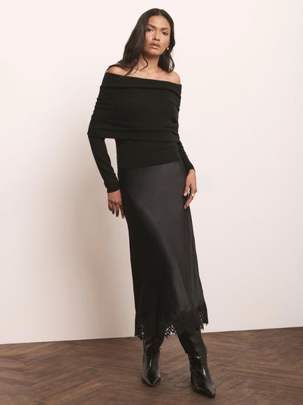 Mint Velvet Lace Trim Maxi Skirt, Black, Black