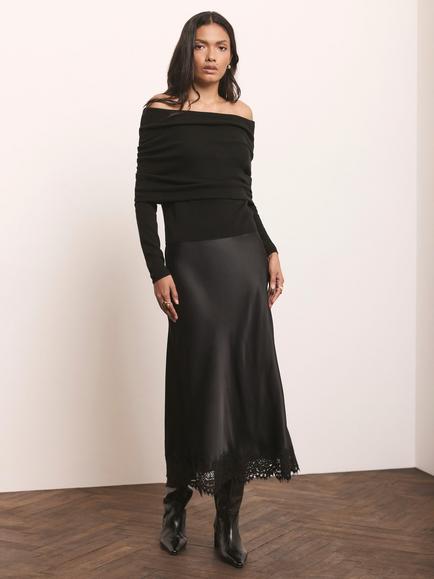 Mint Velvet Lace Trim Maxi Skirt, Black - view 2, Black