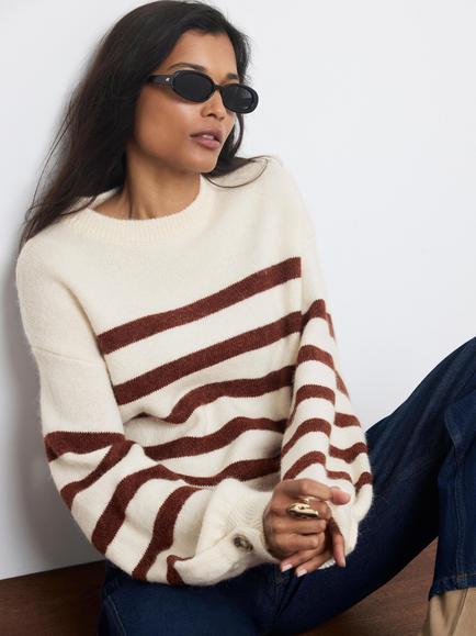 Mint Velvet Striped Knit Jumper, Orange/Multi, Orange/Multi