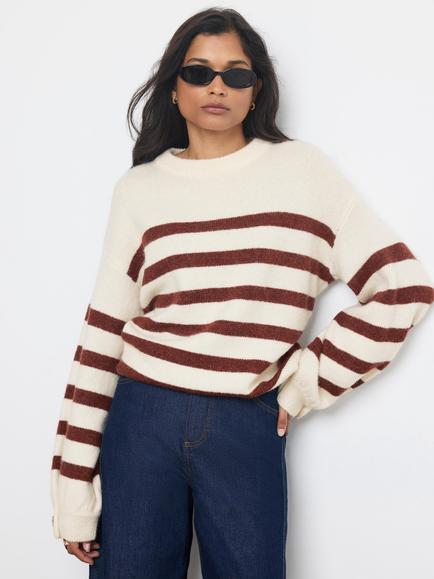 Mint Velvet Striped Knit Jumper, Orange/Multi - view 2, Orange/Multi