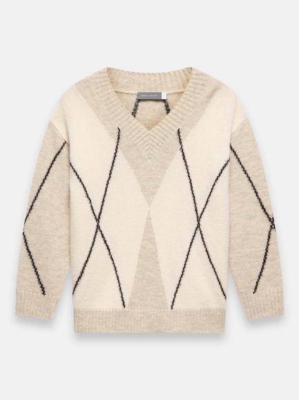 Mint Velvet Argyle V-Neck Jumper, Natural, Natural