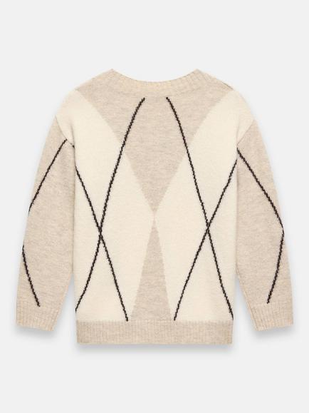 Mint Velvet Argyle V-Neck Jumper, Natural - view 2, Natural