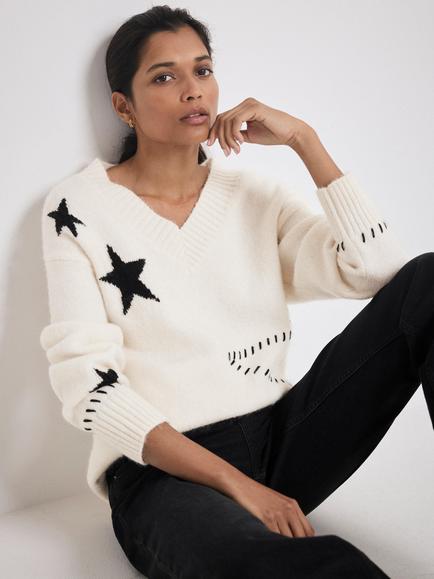 Mint Velvet Wool Blend Star Knit Jumper, Cream, Cream