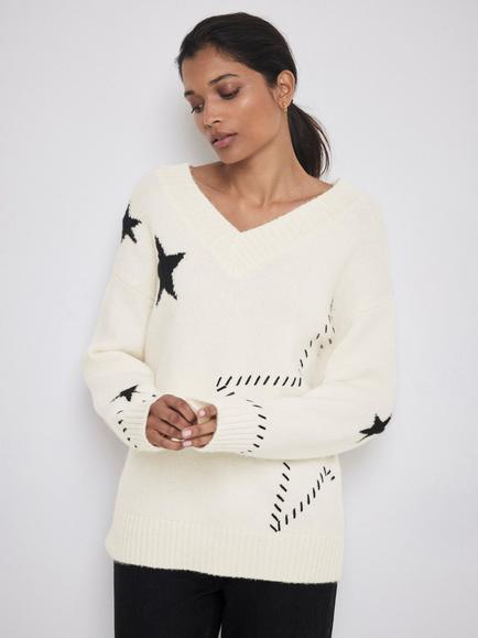 Mint Velvet Wool Blend Star Knit Jumper, Cream - view 2, Cream