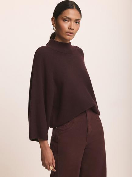 Mint Velvet High Neck Batwing Jumper, Red Burgundy, Red Burgundy