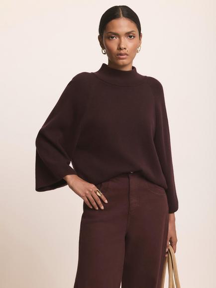 Mint Velvet High Neck Batwing Jumper, Red Burgundy - view 2, Red Burgundy