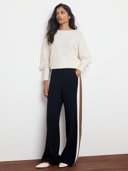 Mint Velvet Side Stripe Wide Leg Trousers, Blue Navy, Blue Navy