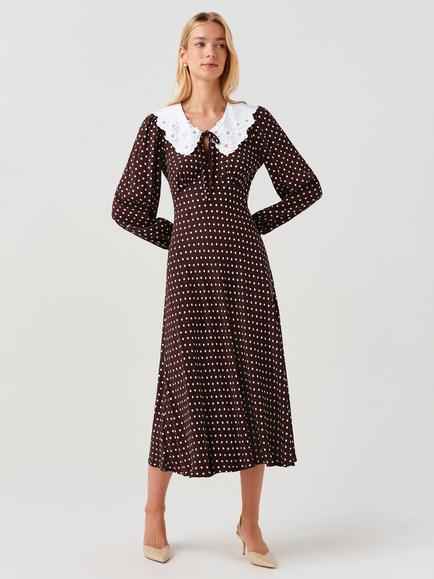 Ghost Claire Spot Collared Midi Dress, Brown - view 2, Brown