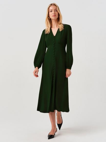 Ghost Francesca V-Neck Midi Dress, Forest Green