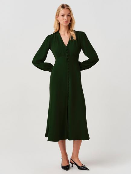 Ghost Francesca V-Neck Midi Dress - view 2, Forest Green