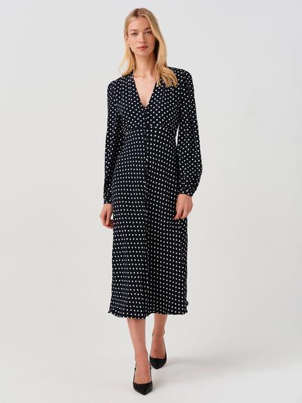 Ghost Francesca Spot V-Neck Midi Dress, Navy, Navy