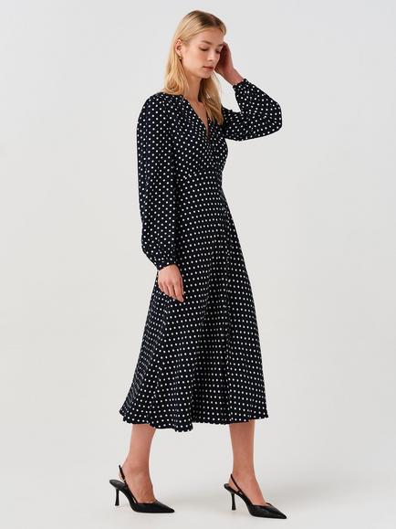 Ghost Francesca Spot V-Neck Midi Dress, Navy - view 2, Navy