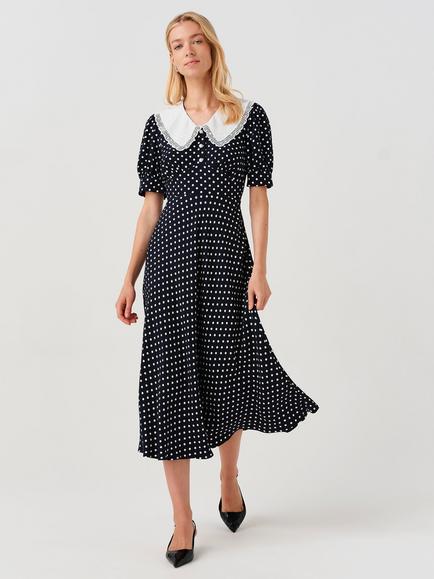 Ghost Irene Polka Dot Collared Midi Dress, Navy - view 2, Navy
