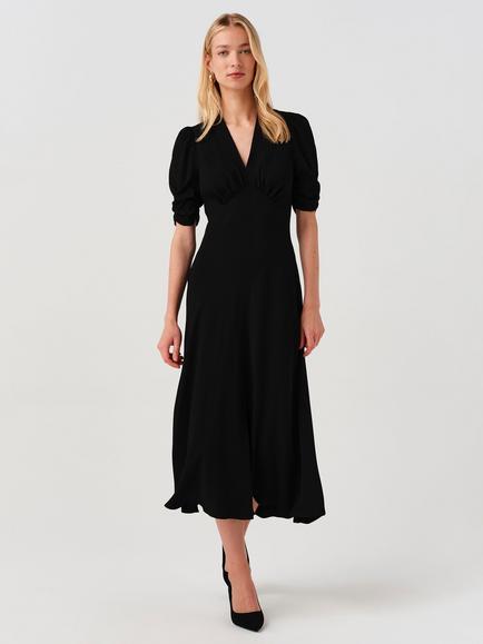 Ghost Mia V-Neck Midi Dress, Black, Black