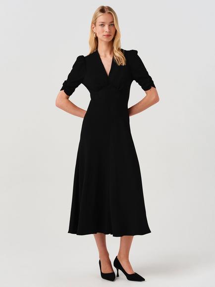 Ghost Mia V-Neck Midi Dress, Black - view 2, Black