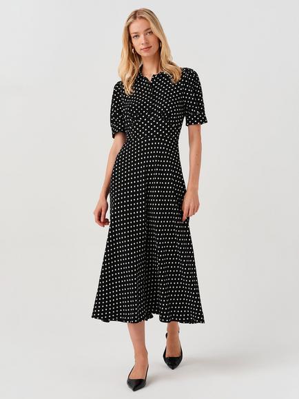 Ghost Wilma Spot Collared Midi Dress, Black