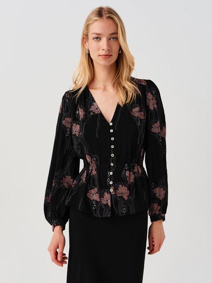 Ghost Ada Floral Embroidered Blouse, Black, Black