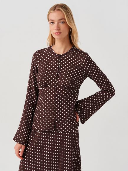 Ghost Ceaira Polka Dot Bell Sleeve Blouse, Burgundy, Burgundy
