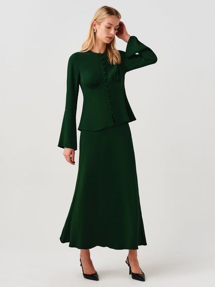 Ghost Lyra Satin Skirt - view 2, Forest Green