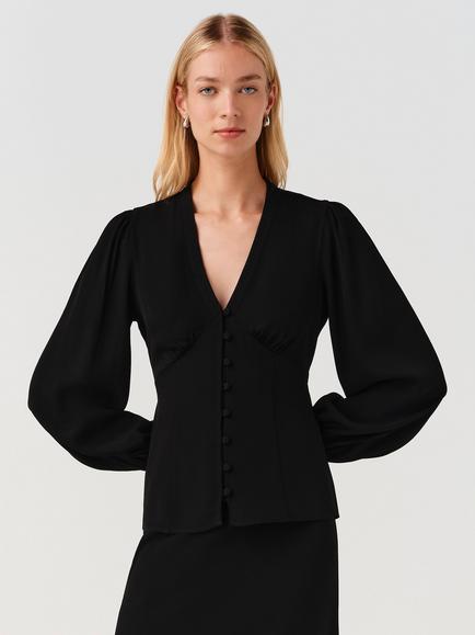 Ghost Edina Balloon Sleeve V-Neck Blouse, Black