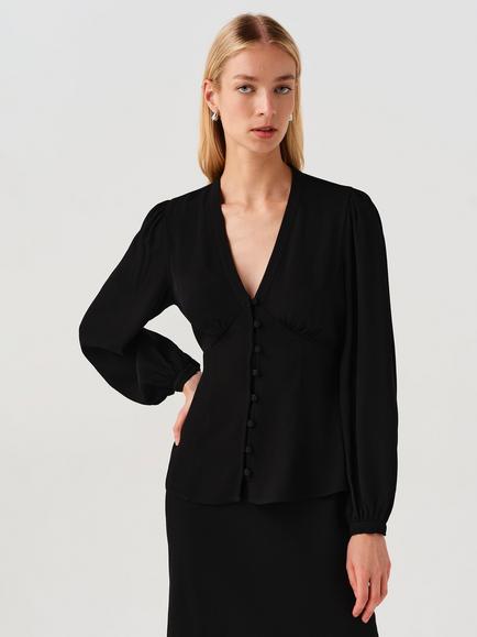 Ghost Edina Balloon Sleeve V-Neck Blouse - view 2, Black