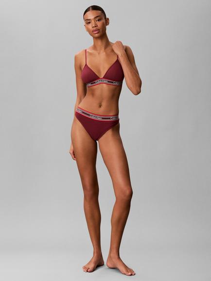 Calvin Klein Icon Cotton Modal Stripe Rib Thong, Red, Red