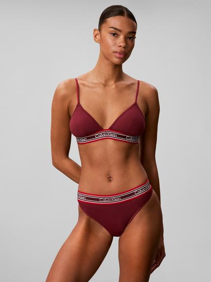 Calvin Klein Icon Cotton Modal Stripe Rib Thong, Red - view 2, Red