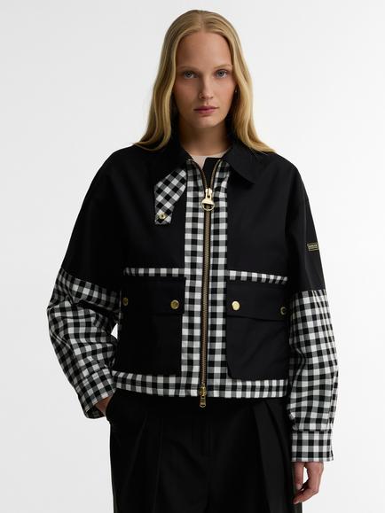 Barbour International Gabriette Check Showerproof Jacket, Black/White, Black/White