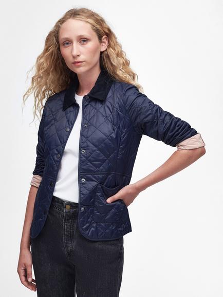 Barbour Deveron Quilted Jacket, Navy/Pale Pink, Navy/Pale Pink