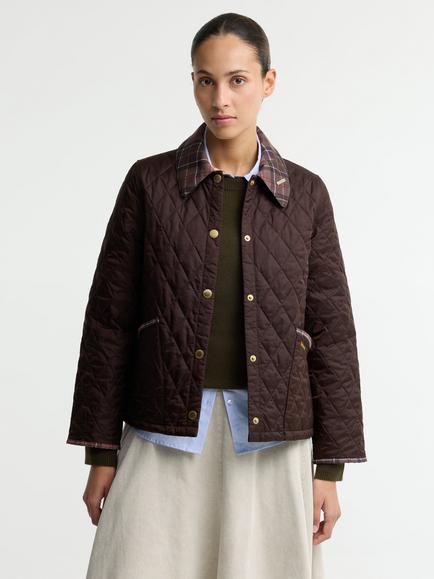 Barbour Icons Tartan Collar Cropped Liddesdale Quilted Jacket, Rustic/Muted