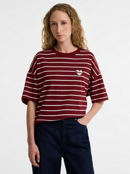 Barbour Ambleside Striped T-Shirt, Cranberry Red/Cloud, Cranberry Red/Cloud