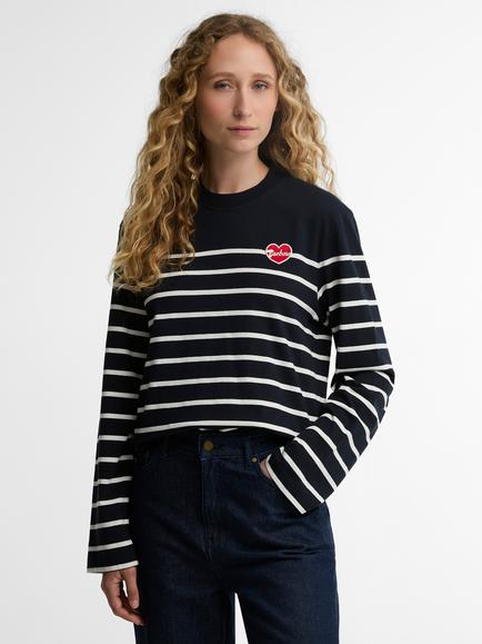 Barbour Harling Striped Long-Sleeved T-Shirt, Dark Navy/Cloud, Dark Navy/Cloud
