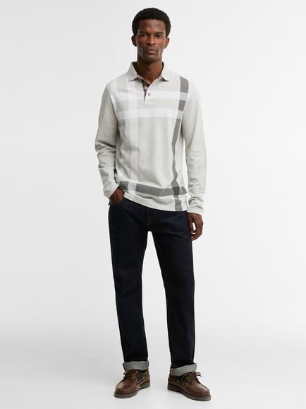 Barbour Blaine Tartan Long Sleeved Polo Shirt, Grey Marl - view 2, Grey Marl