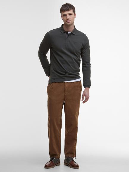 Barbour Essential Tartan Long Sleeve Cotton Piqué Polo Shirt, Forest - view 2, Forest