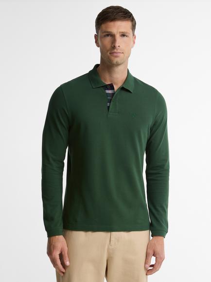 Barbour Long Sleeve Tartan Pique Polo Shirt, Sycamore Green