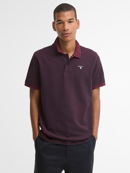 Barbour Contrast Collar Sports Polo Shirt, Red Bordeaux, Red Bordeaux