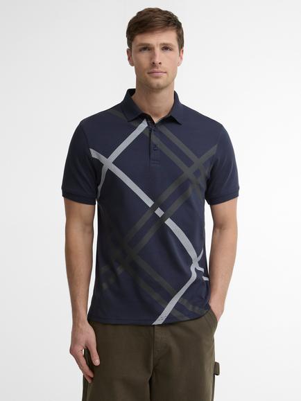 Barbour Tartan Bias Tailored Polo Shirt, Navy/Multi, Navy/Multi