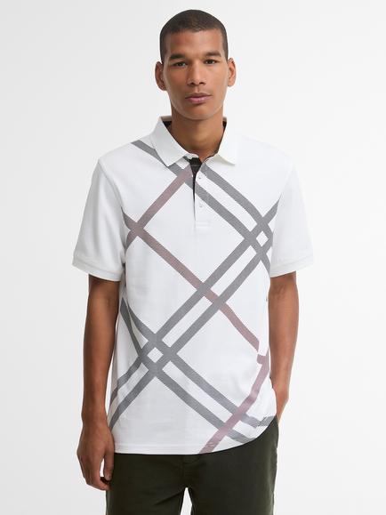 Barbour Tartan Bias Tartan Cotton Tailored Polo Shirt, White, White