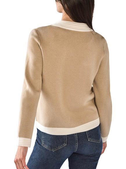 Pure Collection Wool Cotton Milano Tipped Cardigan, Camel/White - view 2, Camel/White