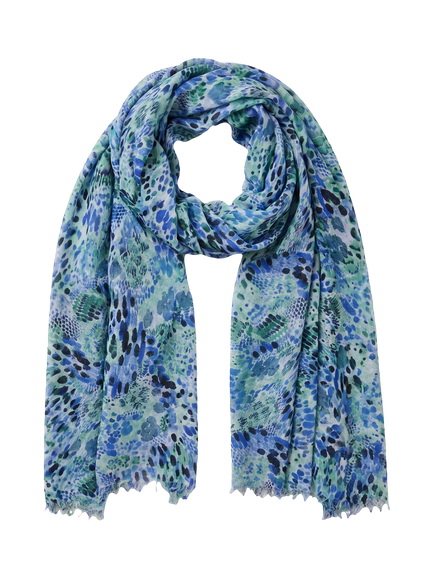 Pure Collection Wool and Cashmere Blend Scarf, Blue Brush Stroke, Blue Brush Stroke