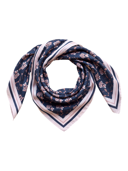 Pure Collection Silk Scarf, Navy Blush Geo, Navy Blush Geo