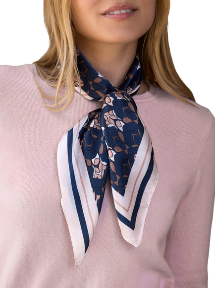 Pure Collection Silk Scarf, Navy Blush Geo - view 2, Navy Blush Geo