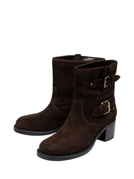 Ravel Haxton Suede Block Heel Biker Boots, Brown - view 2, Brown