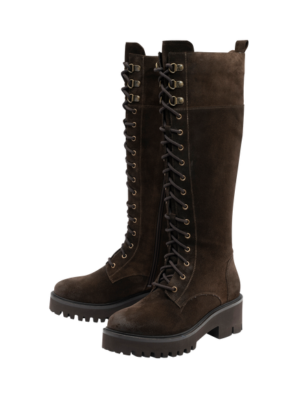 Ravel Maston Suede Lace Up Knee High Boots, Coffee - view 2, Coffee