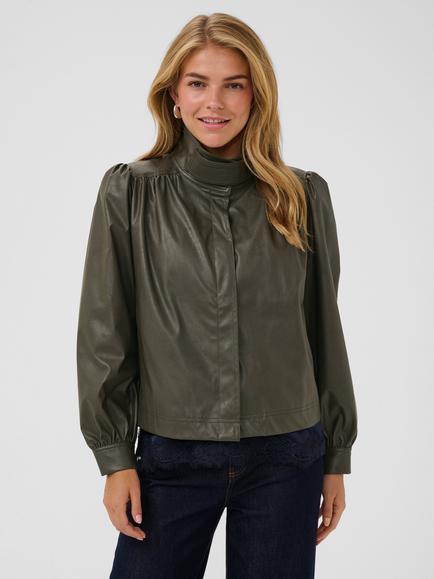 Saint Tropez Tomasz Funnel Neck Leather Jacket, Army Green, Army Green
