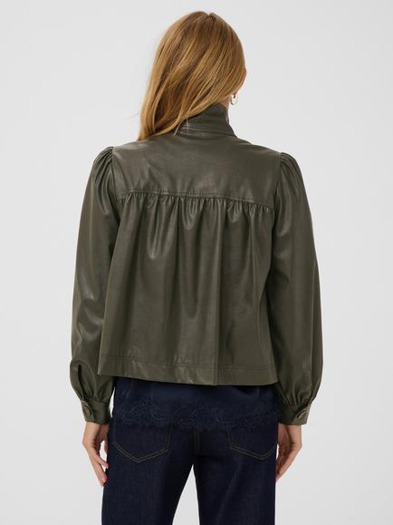 Saint Tropez Tomasz Funnel Neck Leather Jacket, Army Green - view 2, Army Green