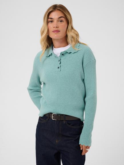 Saint Tropez Tristensz Ribbed Polo Jumper, Aqua Haze Melange, Aqua Haze Melange