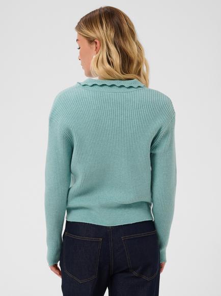 Saint Tropez Tristensz Ribbed Polo Jumper, Aqua Haze Melange - view 2, Aqua Haze Melange