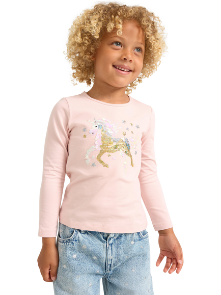 Lindex Kids' Unicorn Sequin Top, Light Pink, Light Dusty Pink